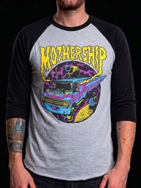 Mothership Band Space Van Raglan 3/4 Sleeve Graphic T-Shirt XL Heavy Rock